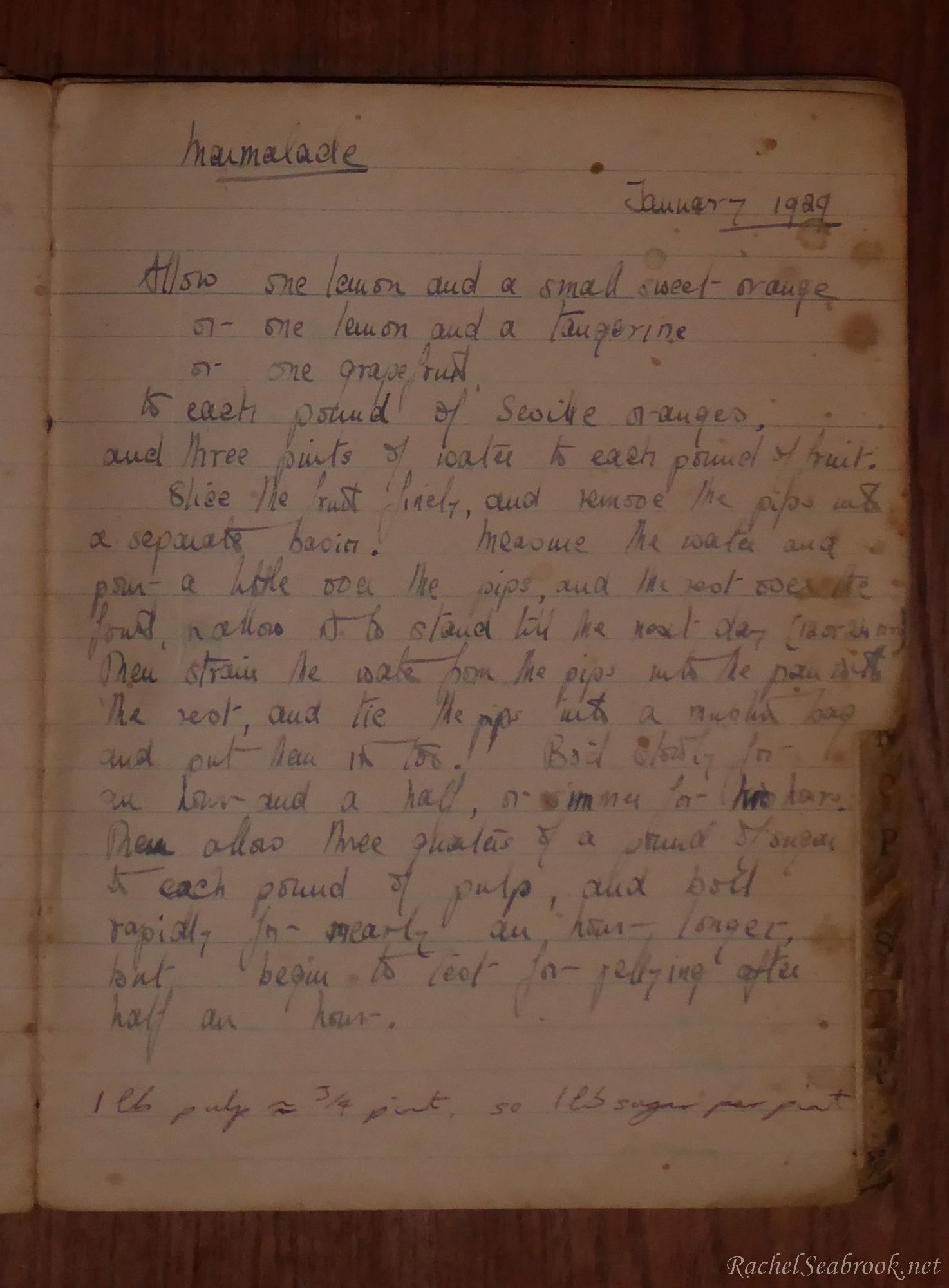 handwritten recipe for marmalade